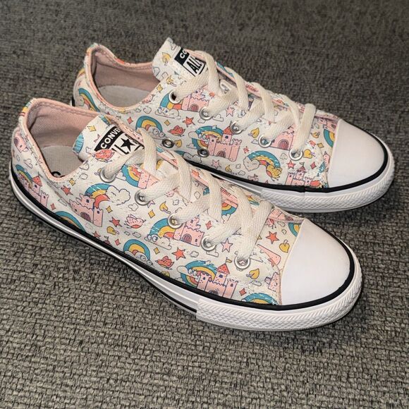 Converse Chuck Taylor All Star Low Kids 3 White Rainbow Castles Lace Up Sneakers - Picture 4 of 7